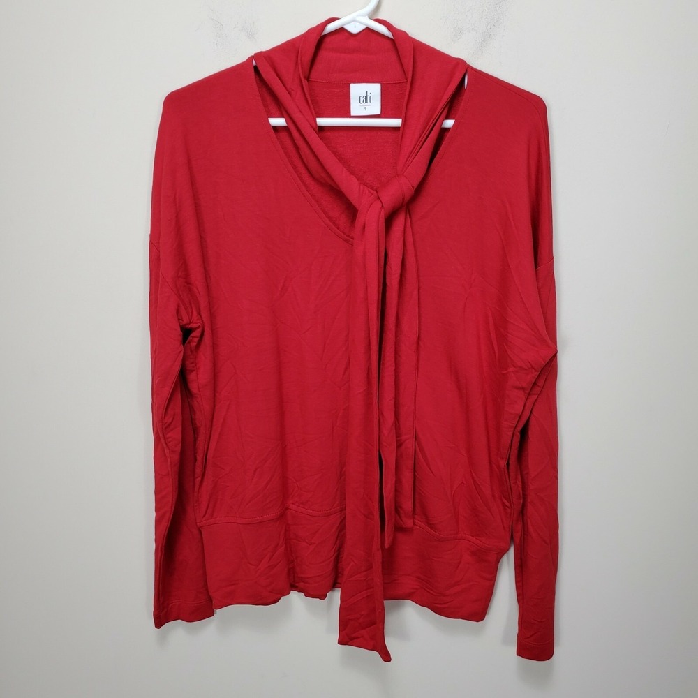 CAbi Tess Tee Neck Tie Firebrick Red Style 3804 Long Sleeve Blouse Women's Small